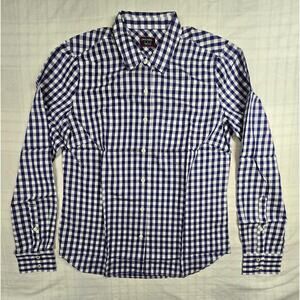 UNTUCKit Womens Belleza Navy Blue Gingham Button Down Shirt Pocket 6 NWOT